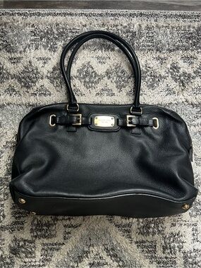 Michael Kors Black Pebbled Leather Tote with Gold Hardware